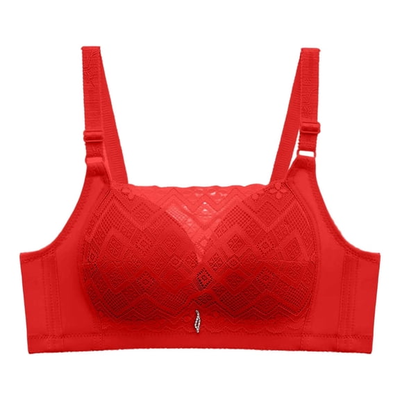 Alun Lace No Underwire Bras for Women Lightweight Breathable Comfy Push up Shaping T-Shirt Bra for Big Fashion Sheer Through Splicing Design Thin Padding Bralettes Red 42