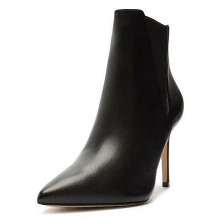 

Schutz Sanara Black Leather Bootie Pointed Toe Willowy High Heels Chelsea Style Boots (Black 6.5)