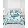 thumbnail image 2 of Quilts Twin-XL Size Bedding Set, Coastal Sea Turtle Lightweight Quilted Comforter, Teal Green Summer Ocean Coral Sea Fish Soft Bedspread Coverlet with Pillow Covers for All Season, 68" x 98", 2 of 7