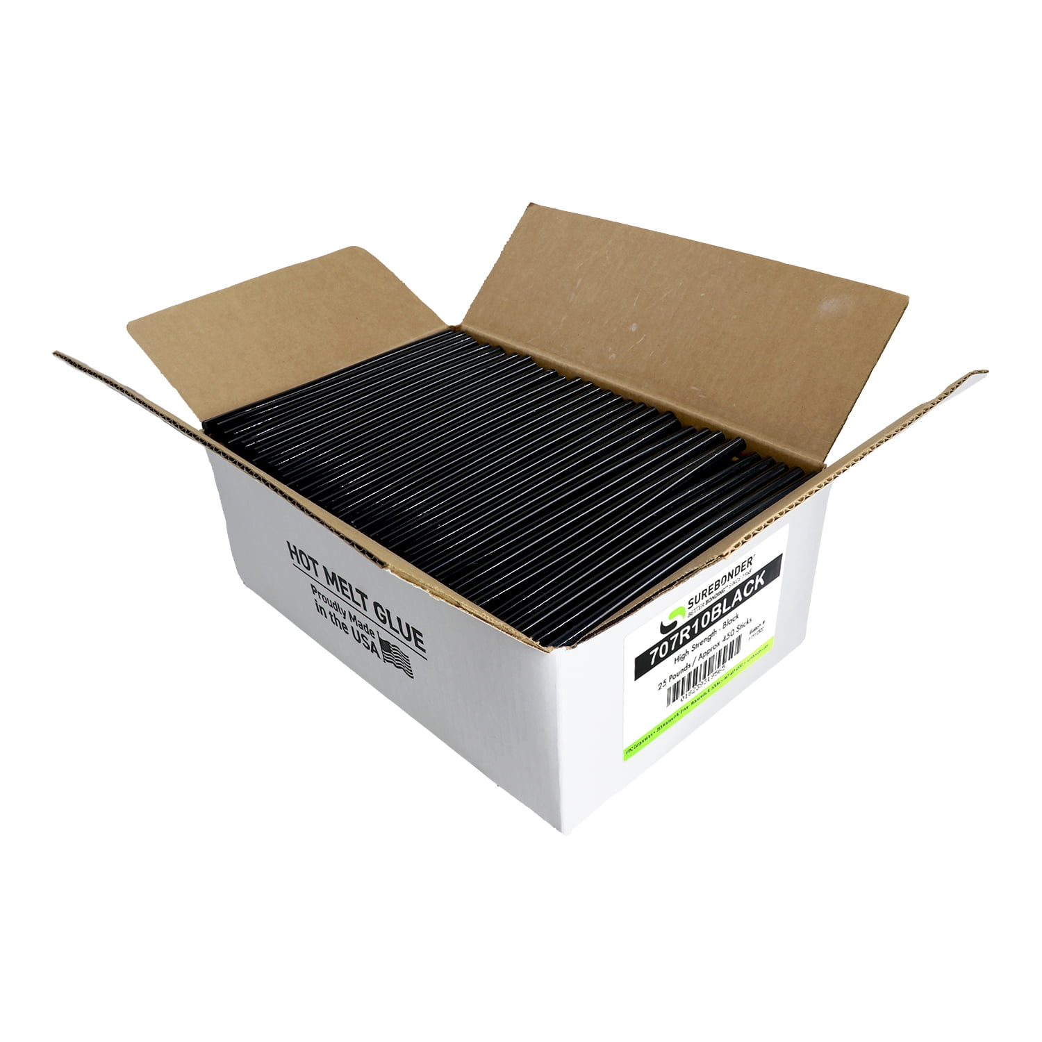 707R10Black High Performance Hot Melt Glue Sticks - 7/16" x 10" | 25 lb Box