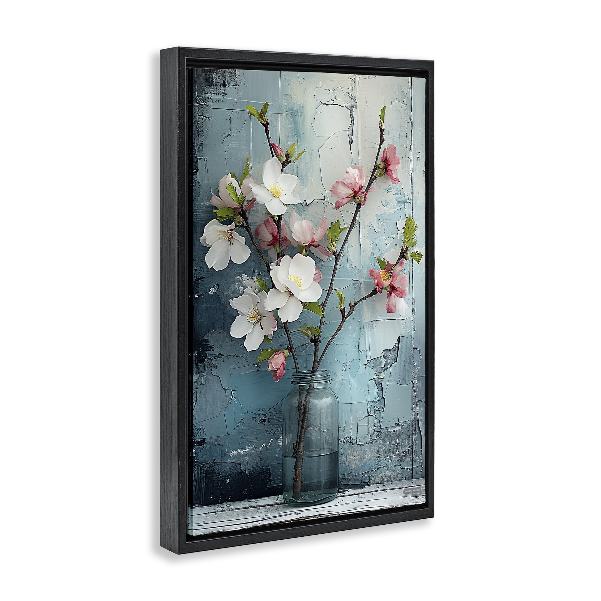 Stupell Industries Distressed Magnolia Vase Botanical & Floral Painting Black Floater Framed Art Print Wall Art, 21 x 31