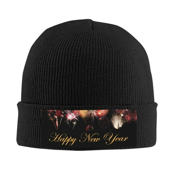 New Years Eve Winter Beanie Hats for Men Women Warm Cozy Knitted Cuffed Skull Cap Black