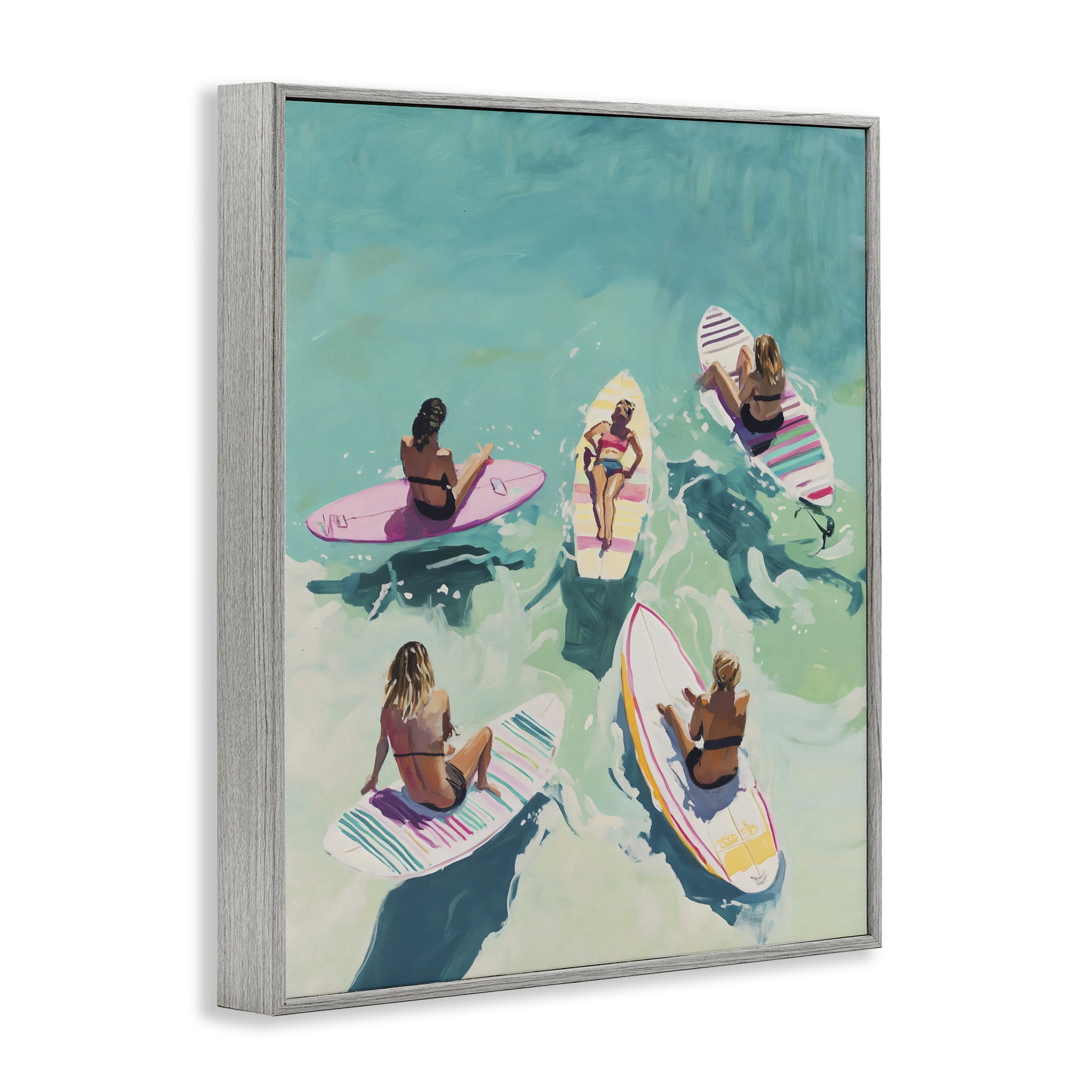Stupell Industries Women Surfers at Turquoise Beach Gray Framed Giclee Art, design by The Prints Vibe