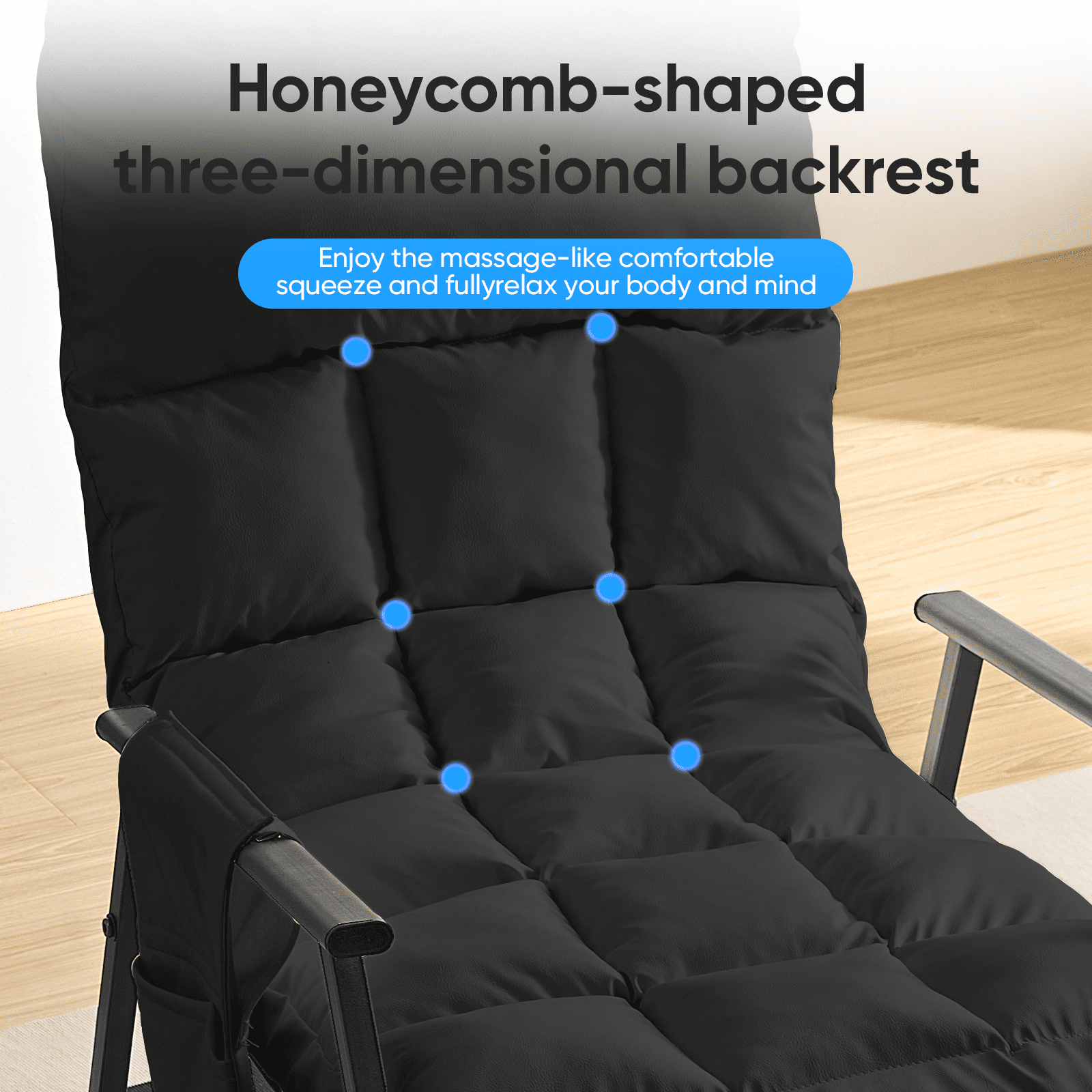 BALUS Rocking Chair, Leather Nursery Recliner with Adjustable Backrest & Footrest, Side Pockets, Modern Living Room Seating Space-Saving Design, Black