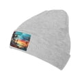 thumbnail image 2 of LNWH Knitted Acrylic Hat, Island Tropical Sunset Pattern Winter Beanie Hat for Cold Weather, Gray, 2 of 8