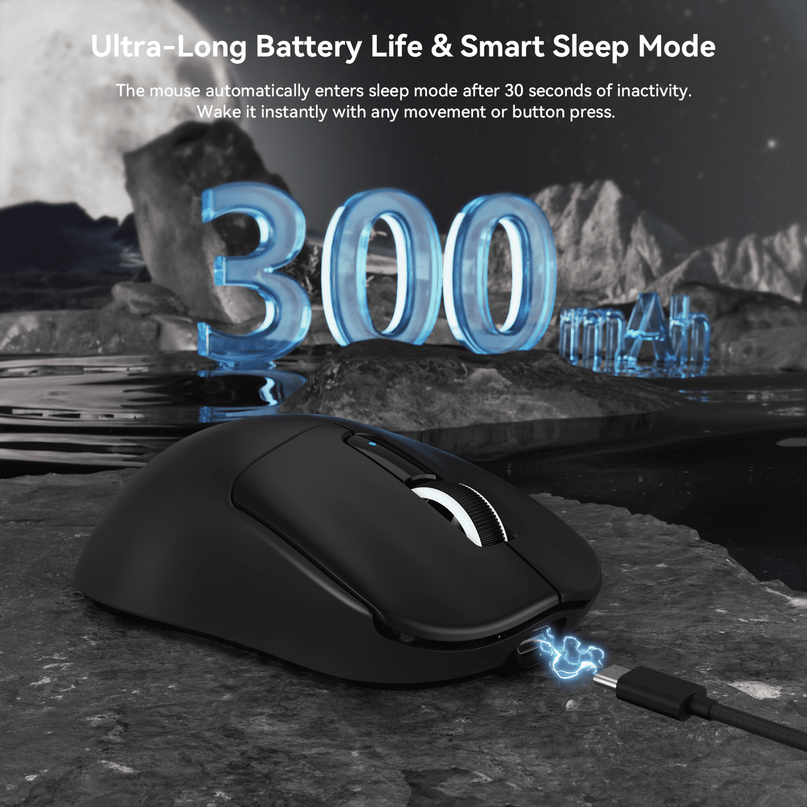 MAMBASNAKE M3 39g SUPERLIGHT Mouse, PixArt PAW3395PRO Gaming Sensor, BT/2.4G Wireless/Wired Gaming Mouse, 6 Adjustable DPI up to 40000, 200 Hrs Battery, Office Mice for Win11/Xbox/PS/Mac -Black