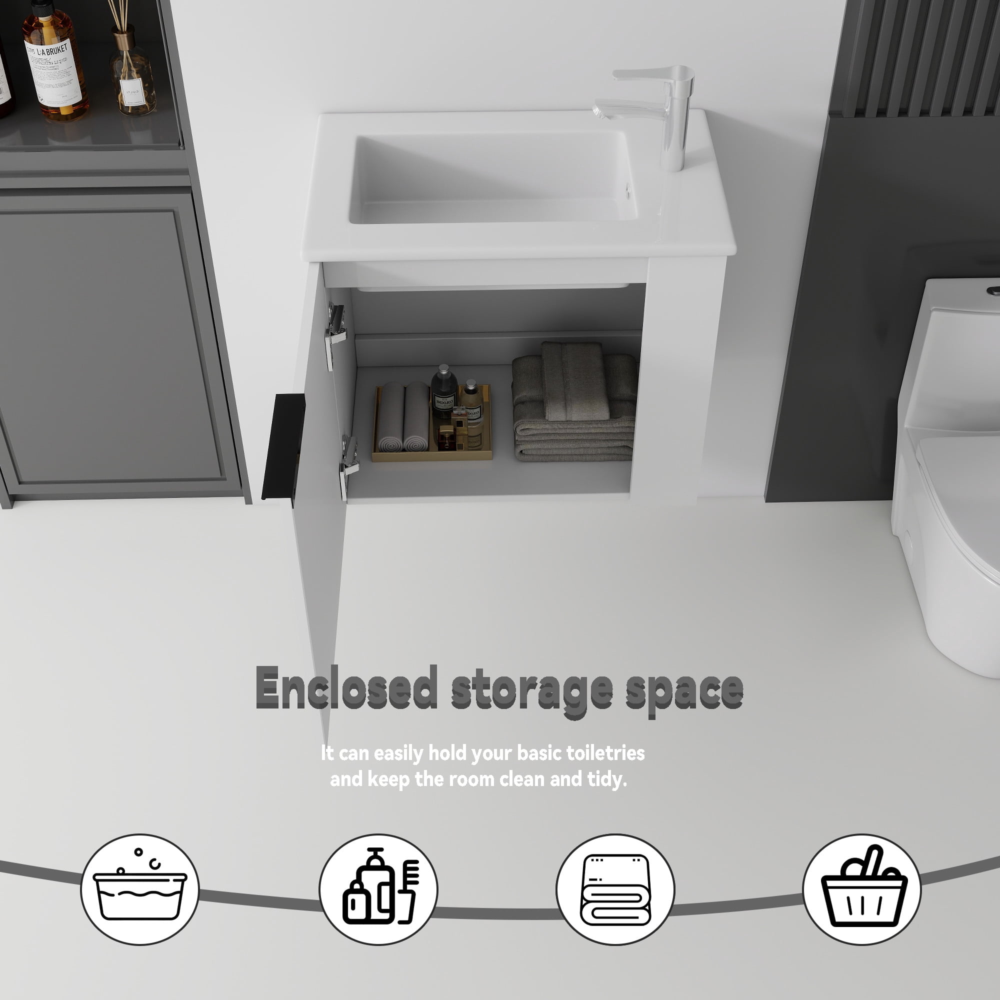 Leumius 22" Floating Bathroom Vanity with Ceramic Sink & Soft-Close Doors,Wall-Mounted Vanity for Small Space,Bathroom,White