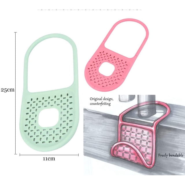 Soporte plegable para esponja de cocina, soporte para fregadero para cesta de esponja colgante, ideal para sujetar esponja, cepillo, etc. (juego de 2, rosa + verde)