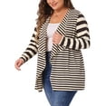 thumbnail image 4 of Agnes Orinda Women's Plus Size Open Front Long Sleeve Mixed Striped Cardigan 3X Brown, 4 of 5