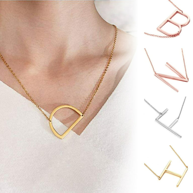 Ancient English Letters Alphabet Lock Pendant Stainless Steel 18k Gold  Plated Chain Necklace for Women Birthday Jewelry for Men