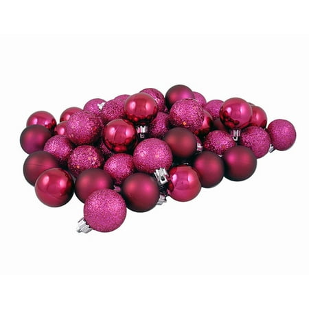 60ct Red Raspberry Shatterproof 4-Finish Christmas Ball Ornaments 2.5