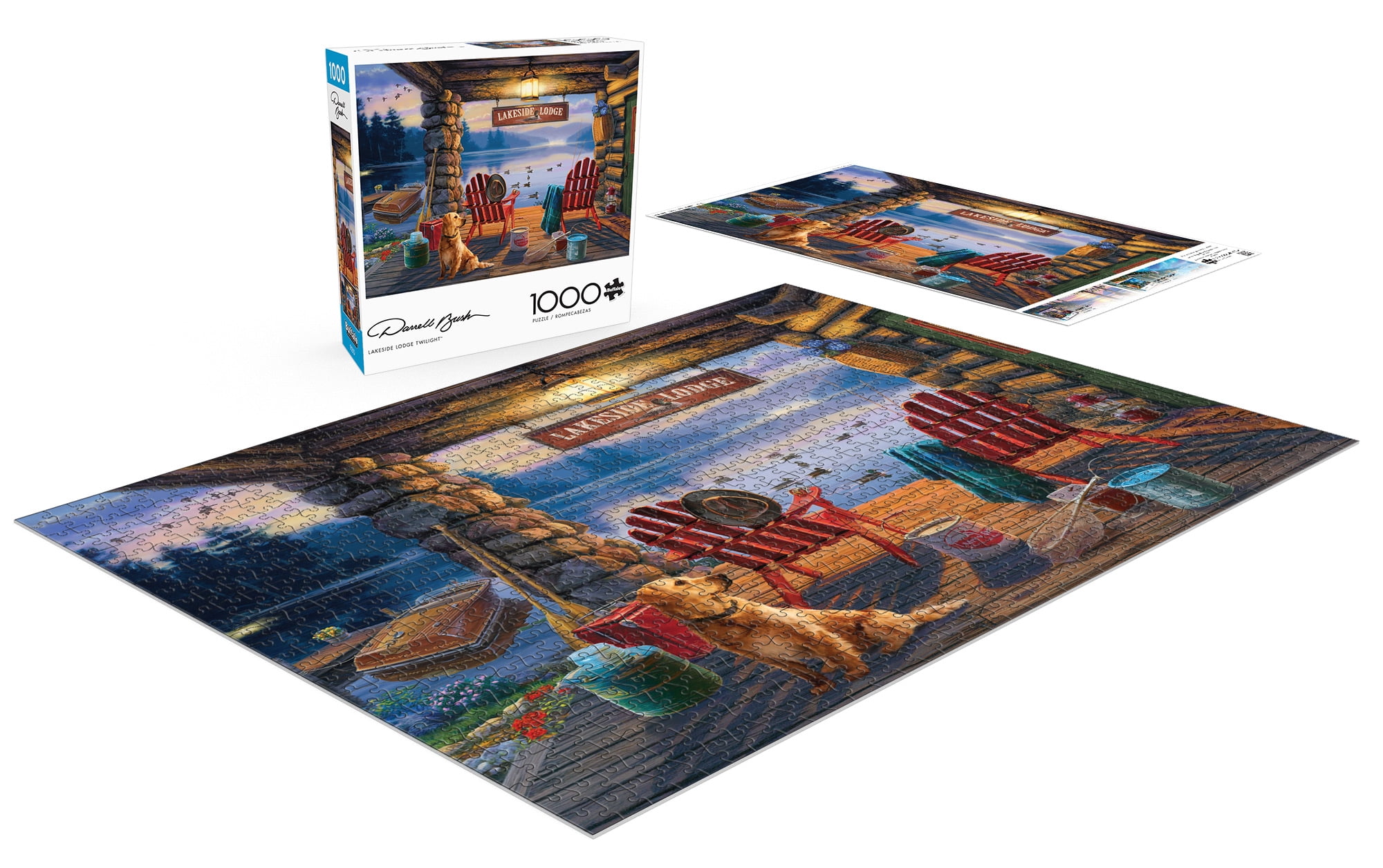 Buffalo Games 1000-Piece Darrell Bush Lakeside Lodge Twilight Interlocking Jigsaw Puzzle