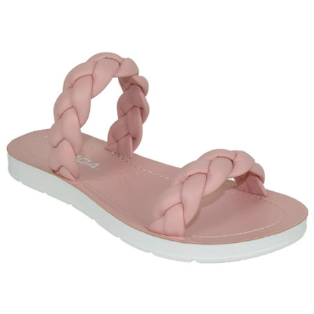 

Soda Shoes Women Flip Flops Flat Sandals Slides Double Braided Straps JOYFUL-S Pink 6