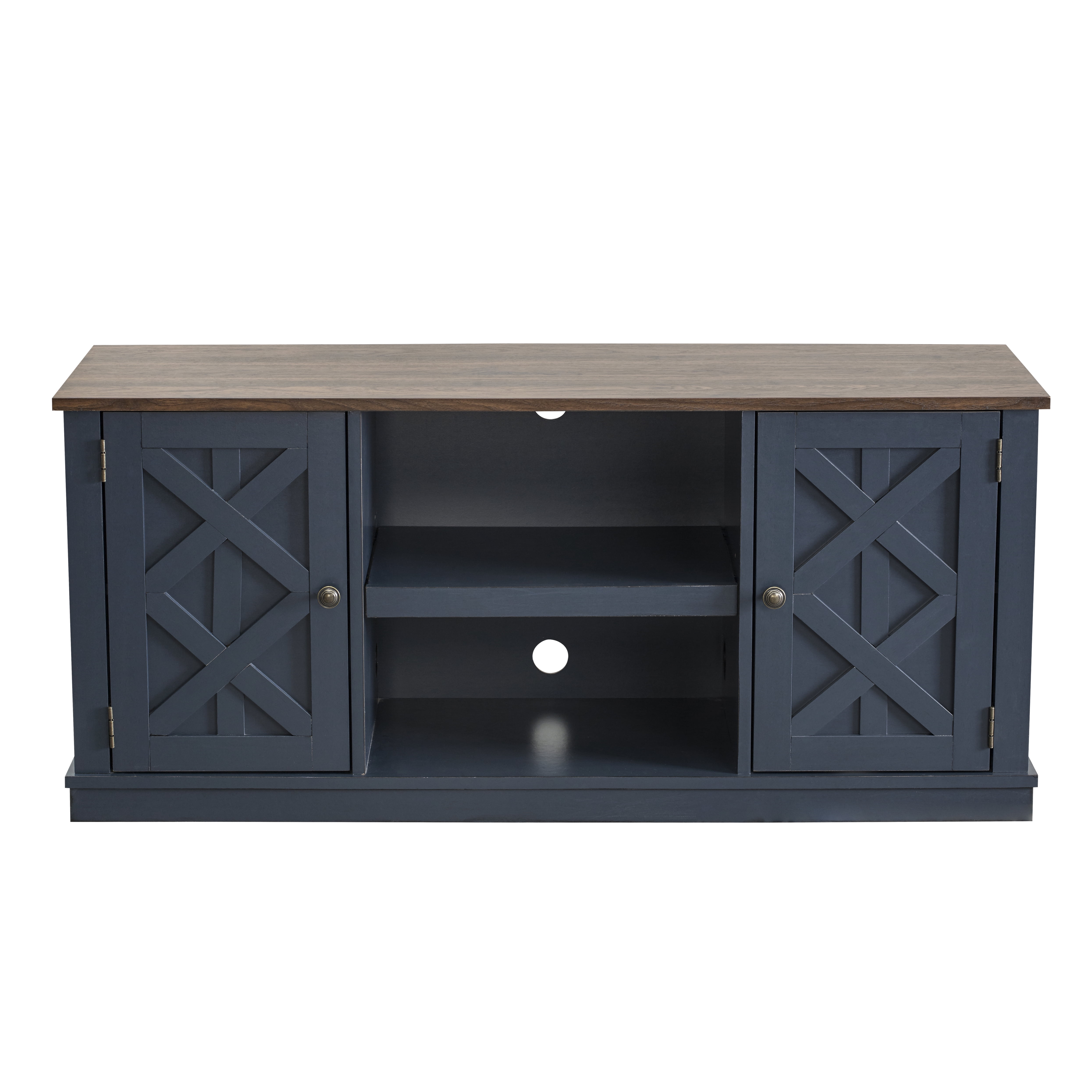 Joy River 54" Rustic TV Stand with Barn Door Cabinets,Navy