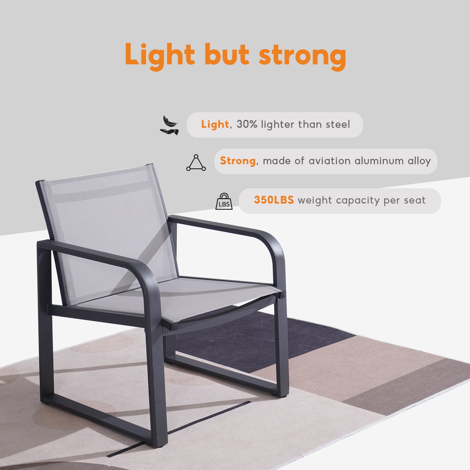 4-Piece Patio Conversation Set, Aluminum Outdoor Furniture with Teslin Fabric - Modern Metal Patio Furniture Set w/Adjustable Feet, All-Weather 2 Chairs, Loveseat & Rectangular Table for Small Spaces