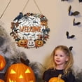 thumbnail image 2 of Decoración de Halloween, corona de madera con forma de fantasma para puerta de entrada, letreros de pared, letrero de calabaza, murciélago, gato negro, feliz Halloween, letrero colgante para, 2 of 5