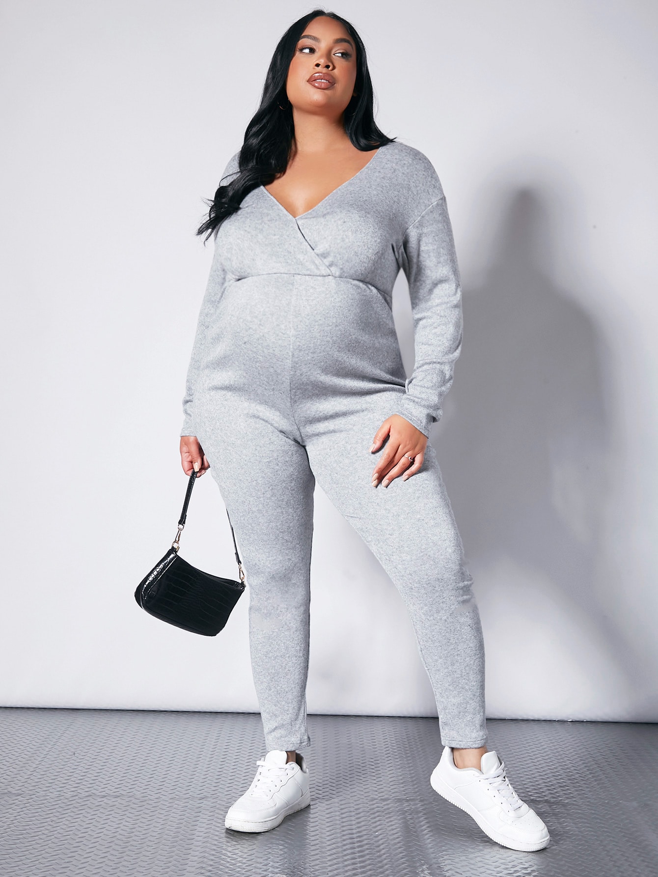 Maternity Solid Surplice Neck Jumpsuit 