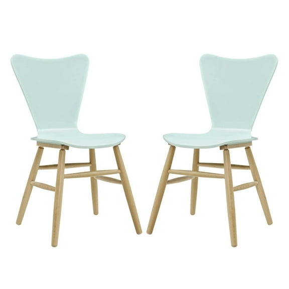 Modway Cascade 17.5" Modern Style Wood Dining Chair in Light Blue (Set of 2)