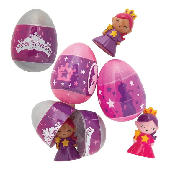Fun Express Glitzy Princess Filled Eggs, Plastic, 12 Pieces Party Favors