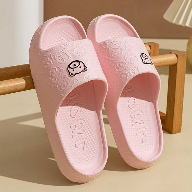 Zapatillas de moda de verano para hombre, sandalias con estampado de osito, baño interior, antideslizantes, suaves, zapatos informales para dormitorio para mujer, pareja