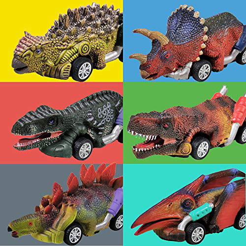 Pull Back Boy Toys Cars Dino Toys for 3 Year Old Boys & Toddlers Mini Animal Figure Pull Back Cars Toys Dinosaur Games with T Rex Dinosaur Toys for Kids 3-8 Dinosaur Toy Pull Back Cars Set of 6 