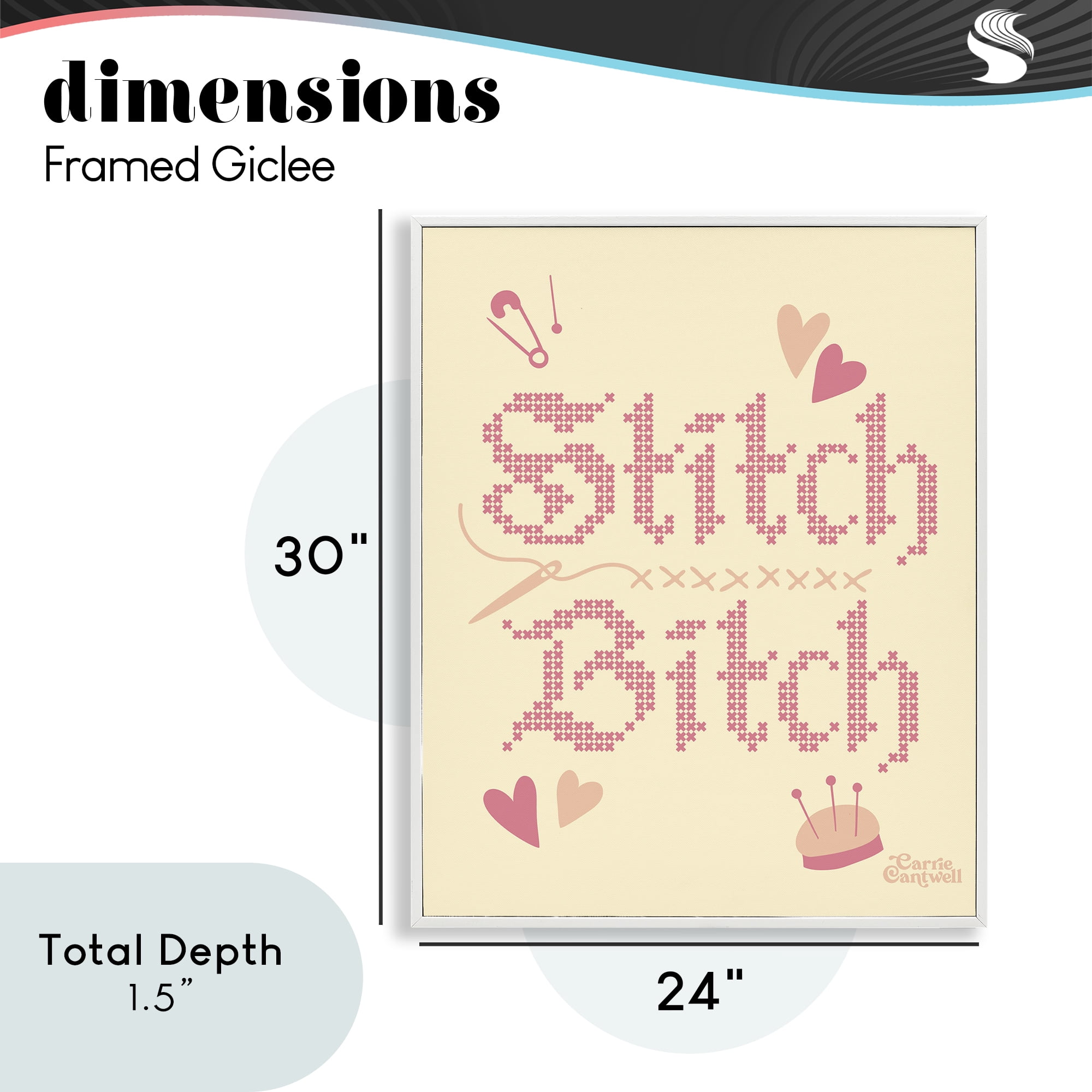 Stitch B*tch Embroidery Craft White Framed Giclee Art, design by Carrie Cantwell