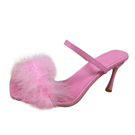 

QYZEU Ballet Slippers Women Women Casual Sandals Color Plush Sandals Women S Plus Size Solid Heel Fashion Thin Decoration Women S Sandals