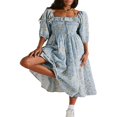 thumbnail image 1 of POINTERTECK Robe Florale Femme Ligne A Col Carré Manches 3/4 Robe Longue de Soirée, 1 of 9