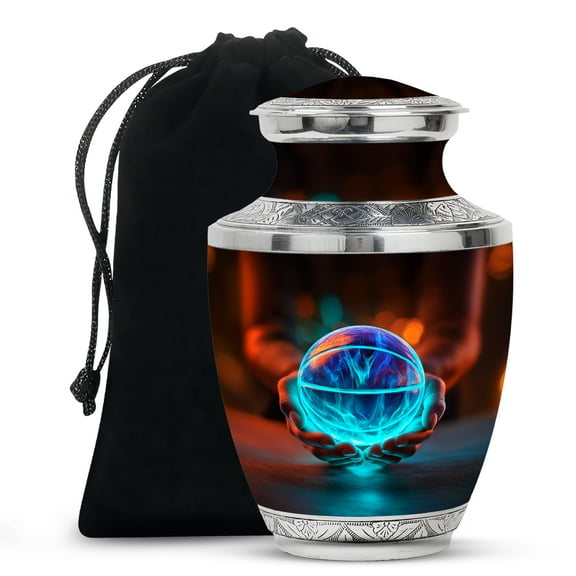 MUKTIVE Basketball Memorial Adult Urns for Couple Ashes Women, Cremation Burial Urns for Ashes Adult Female, Funeral Large Decorative Urn, Brown Cremains Ash Holder With Velvet Bag, 10 inch