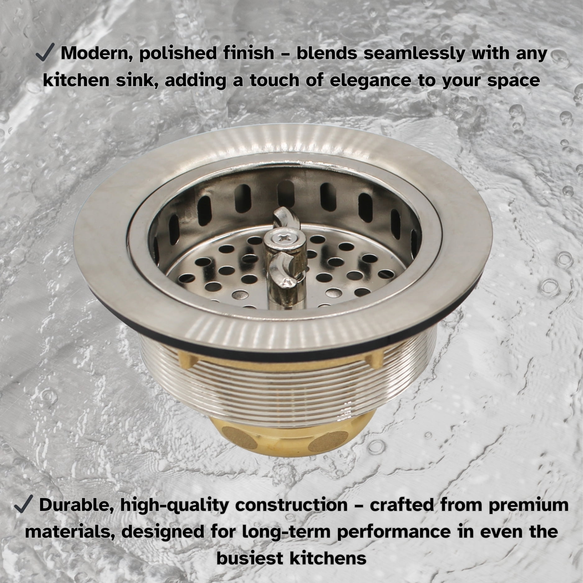 Westbrass COMBO PACK 3-1/2" Wing Nut Style Sink Strainer and Extra-Deep Waste Disposal Trim, Satin Nickel