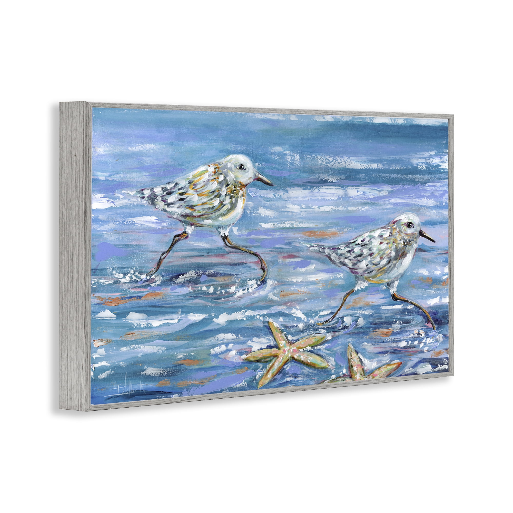 Stupell Industries Running Sea Sandpipers Coastal Painting Gray Framed Art Print Wall Art, 18 x 12