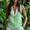 thumbnail image 5 of GUACER Cotton Linen Sleeveless V-Neck Tank Top for Women Lace Trim Button Down Casual Blouses, 5 of 9