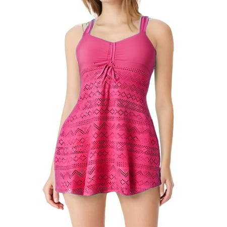 WCMZJ Plus Size Two Piece Swim Dress with Boyshorts for Women Mesh Swimsuits Flowy Bathing Suits Hot Pink XL