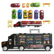 Toy Truck Super Mega Extra Large Tractor Trailer Car Collection Case Carrier Transport Toy Truck For Kids Includes 12 Cars 1 Small Tractor Trailer & 6 More Accessories