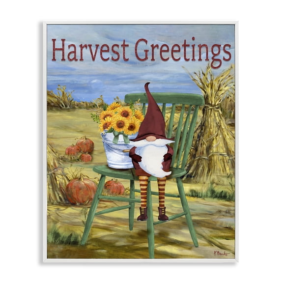 Stupell Industries Rustic Lodge Harvest Greetings Gnome White Framed Giclee Art, 16 x 20, by Paul Brent