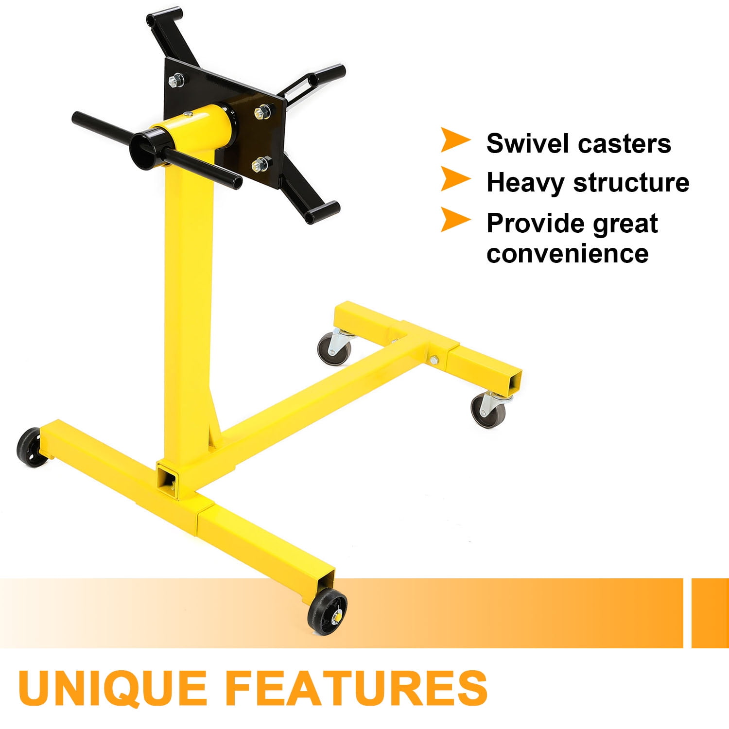 Kojem Rotating Engine Stand 1000 LBS Auto Truck Motor Hoist Dolly Mover Jack with Caster Wheels 360 Degree Rotating Head Caster Wheels Adjustable Arms Auto Repair Rebuild Jack - Yellow Finish