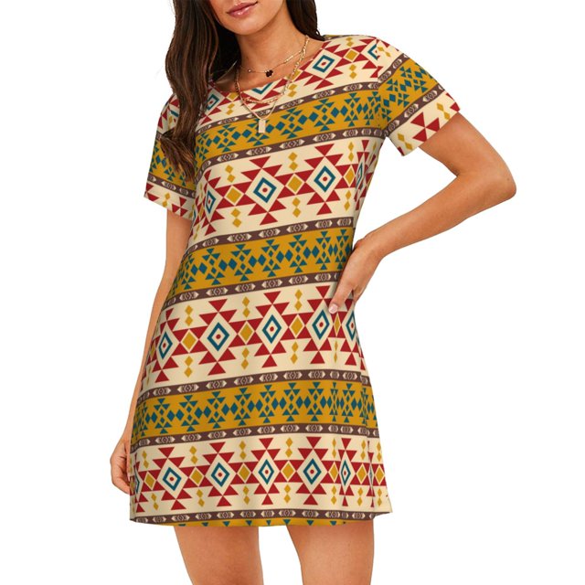 Easygdp Aztec Camisón de manga corta para mujer, informal, estampado