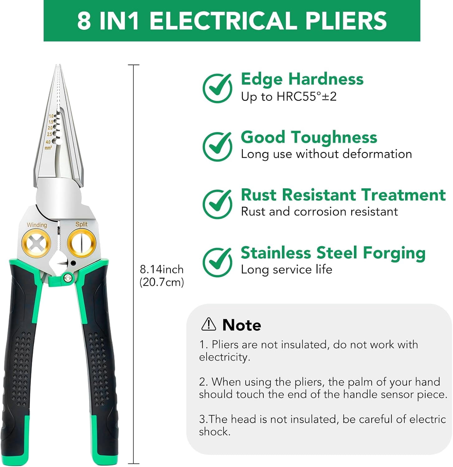 ABCISI 8-in-1 Wire Stripper, Multifunctional Wire Stripper Crimper Cable Cutter Pliers, Professional Wire Cutters Electrical Wire Crimper, Wiring Tools, Electrician, HVAC, Car Repair Tool