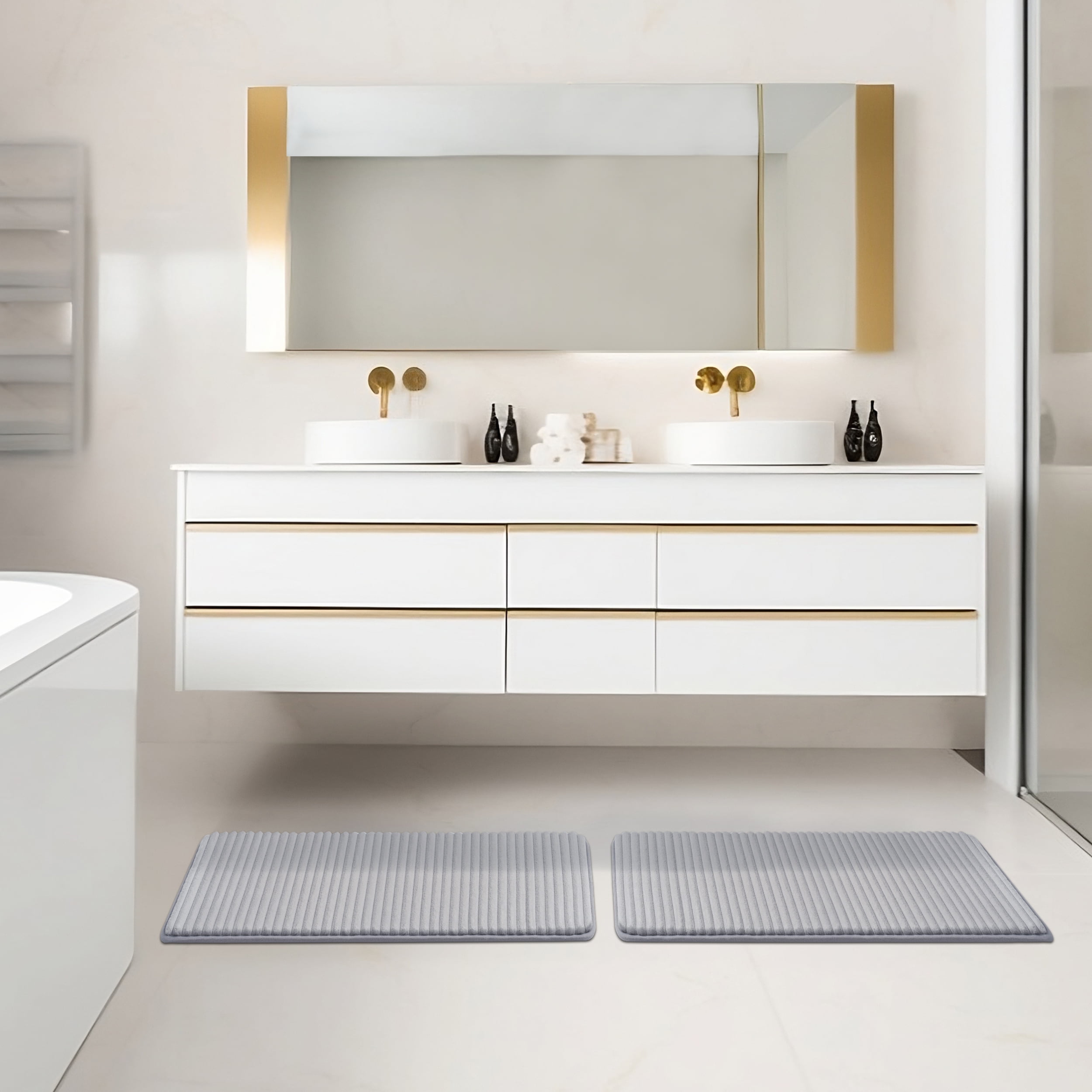 Mainstays Silver 2-Piece Performance Foam 20"x 32" Bath Rug Set