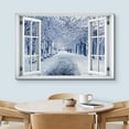 thumbnail image 3 of wall26 Canvas Print Wall Art Window View Snowy Winter Wonderland Forest Trail Wilderness Nature Photography Realism Scenic Landscape Colorful Multicolor for Living Room, Bedroom, Office - 32"x48, 3 of 5