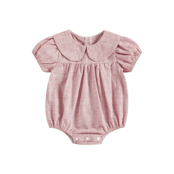 Suealasg Baby Girls Valentine’s Day Romper Short Sleeve Doll Collar Plaid Print Bodysuit Newborn Summer Playsuit Clothes