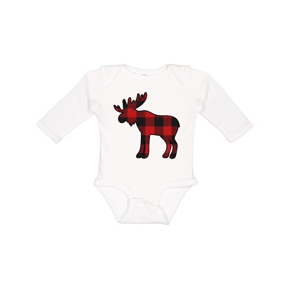 Inktastic Moose Silhouette Plaid Boys or Girls Long Sleeve Baby Bodysuit