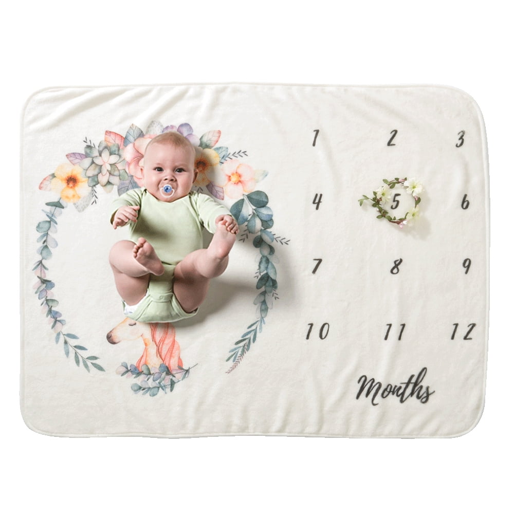 Baby Monthly Milestone Blanket For Girl Boy Floral Wings Frame Newborn ...