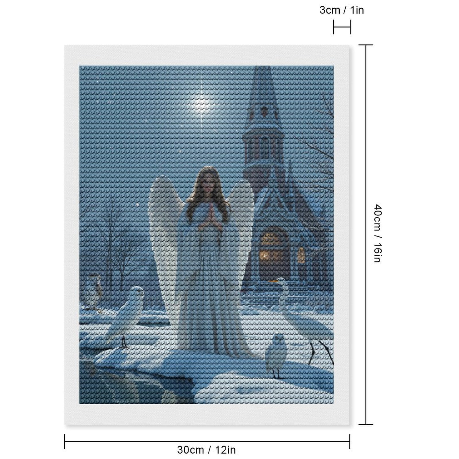 Diamond Art Kits for Adults, Winter Angel Snowy Night Scene 5D Diamond Painting Kits for Adults Beginners, DIY Full Drill Diamond Painting, Gem Art and Crafts 12x16