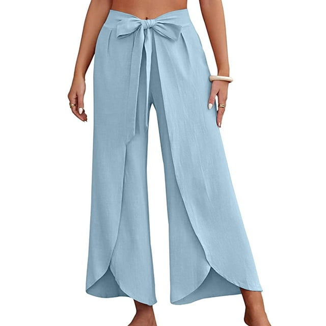 Kcodviy Pantalons à Jambe Grand pour Femmes Pantalons Raccourcis pour Femmes Décontractés Fluides d'Été Pantalons de Travail de Bureau pour Femmes Décontractés de Plage Pantalons Palazzo