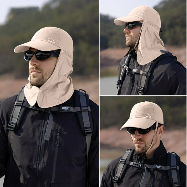 Sombrero de protección solar para hombres y mujeres | Gorra de pesca de nylon convertible con chal desmontable | Transpirable, de secado rápido, plegable | 55-60cm Ajustable | Azul, Morado, Beige,