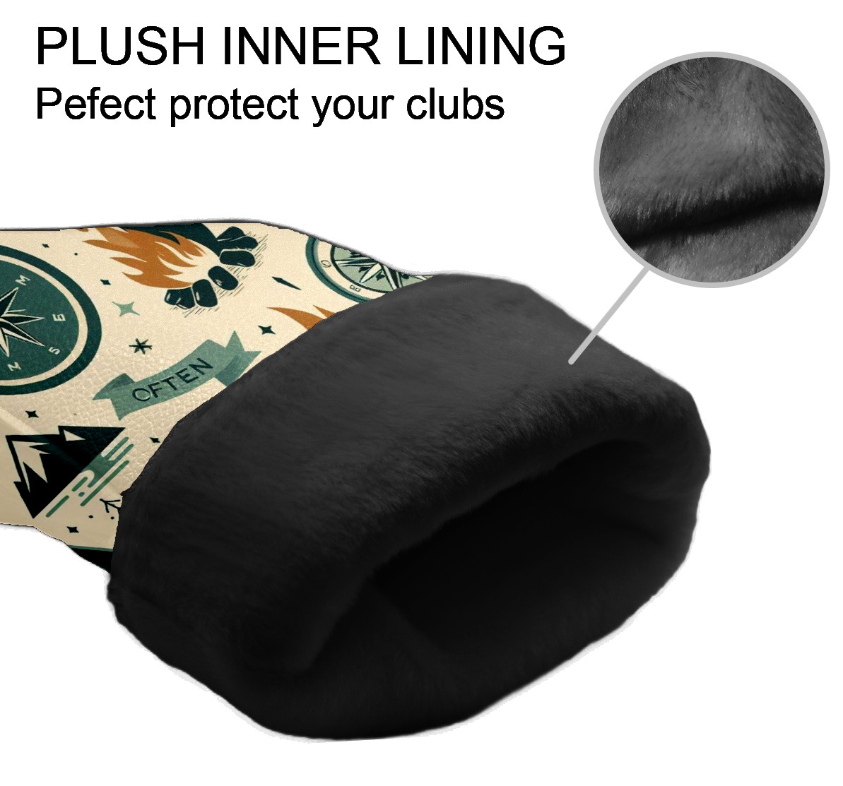 Golf Club Covers, Beige Camping Icons Premium PU Leather Driver Hybrid Putter Head Covers with Velvet Lining, Waterproof Golf Gifts for Men Women