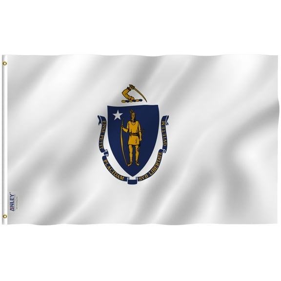 ANLEY Fly Breeze 3x5 Foot Massachusetts State Flag - Vivid Color and UV Fade Resistant - Canvas Header and Double Stitched - Massachusetts MA Flags Polyester with Brass Grommets 3 X 5 Ft"