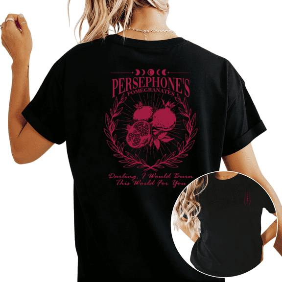 Women's Pomegranates Greek Mythology Graphic T Shirt Romance Book Lover Print Casual Short Sleeve Round Neck Top Black S-5XL