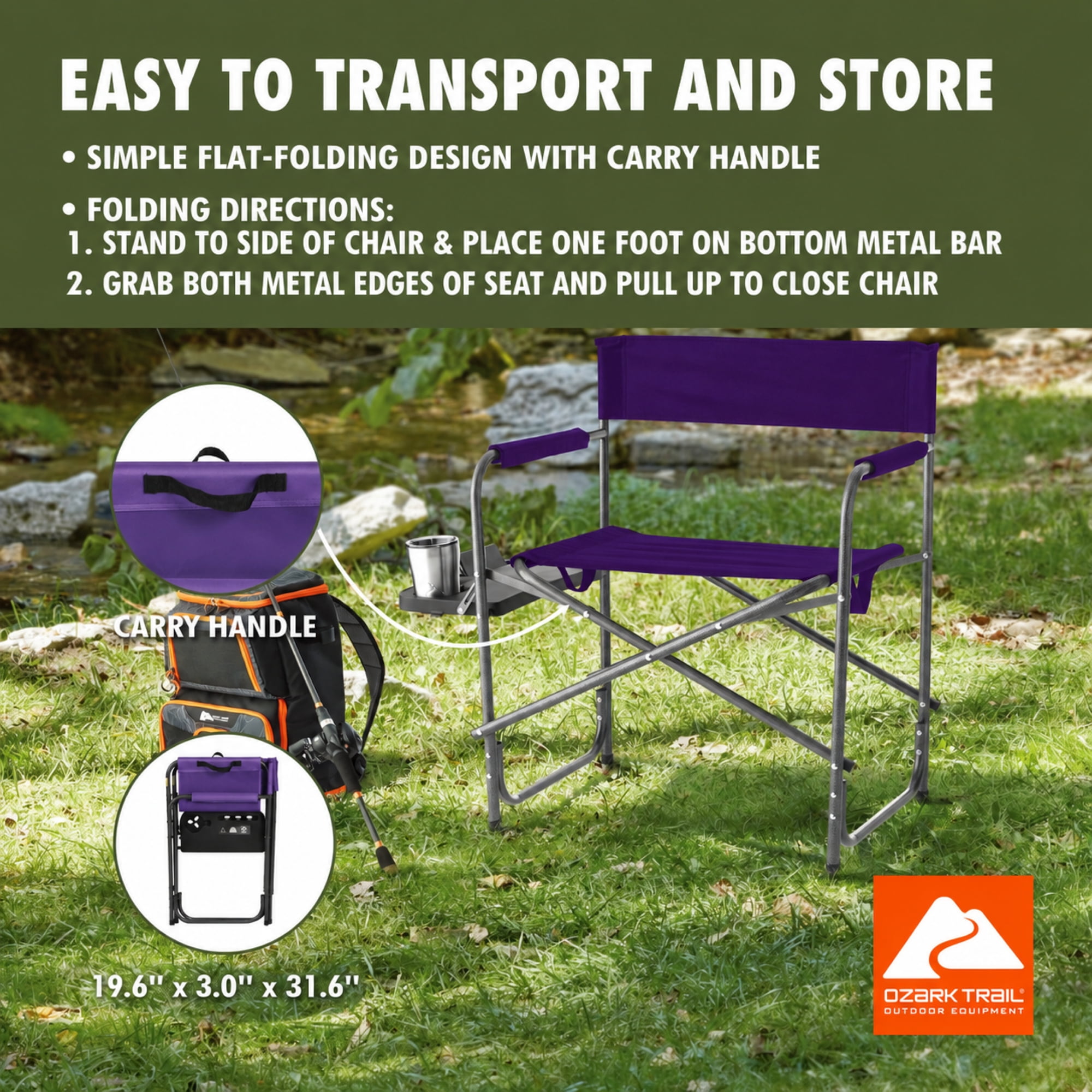 Ozark Trail Director Chair with Side Table, Purple